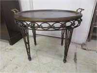 LEATHER TOP AND WROUGHT IRON BUTLERS TABLE
