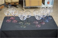 12 LENOX CRYSTAL WINE GLASSES, MULTI-COLOR STEMS