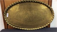 LARGE EMBOSSED BRASS TRAY, 37" X 15"