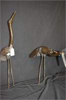 PAIR OF BRONZE AND BRASS CRANES