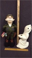 (2) FIGURINES (ONE MILITARY & ONE CREAMIC GHOST)