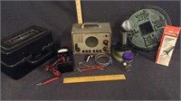 SELECTION OF TOOLS, AMMO BOX, TESTERS, MICROPHONE,