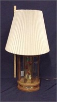WOOD, BRASS AND GLASS TABLE LAMP; US WIRED ,