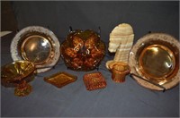 GROUPING:11 PCS ASST AMBER COLORED GLASS ITEMS INC
