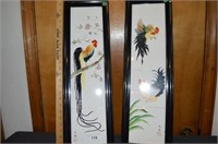 HAND PAINTED ROOSTERS IN BLACK FRAMES