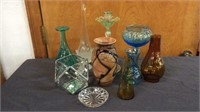 TEN ART GLASS VASES AND CANDLE HOLDERS
