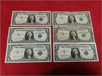 Six $1 Silver Certificate Star Notes, 1957-B