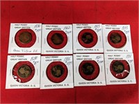 Eight Queen Victoria Half Pennies, Various Dates