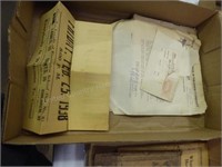Box w/ vintage Lewiston & Kilbourn paper items