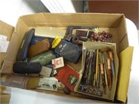 2 boxes misc. vintage items (pens - pencils - pipe