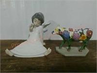 Lladro Figurine and Painted Cow