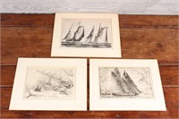 3 Vintage Nautical Etchings