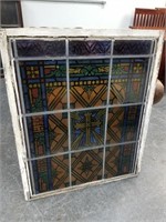VINTAGE LARGE STAINED GLASS WINDOW