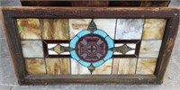 ANTIQUE STAINED GLASS WINDOW, FRATERNAL ORDER OR