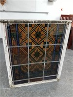 VINTAGE LARGE STAINED GLASS WINDOW