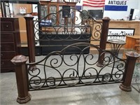 LARGE KING SIZE BED W IRON SCROLL ACCENTS