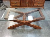 CROSSED BEAM GLASS TOP COFFEE TABLE