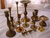 13 India Brass Candle Sticks & Cardinal Bell