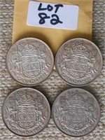 4 Canadian Silver Half Dollars - 50, 51, 51, 51