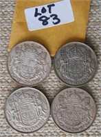 4 Canadian Silver Half Dollars -  40, 43, 50, 51