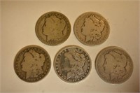 Lot Of 5 Mixed Date 1880's Morgan Silver Dollars