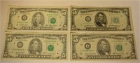 (4) $5.00 Federal Reserve Star Notes