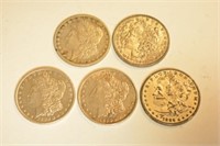 Lot Of 5 1883-1886 Morgan Silver Dollars