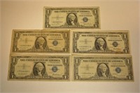 (5) $1.00 Silver Certificates Star Notes