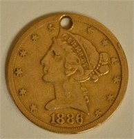1886-S $5 US Half Eagle Gold Coin Has Hole