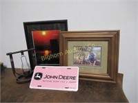 Pink John Deere License Plate, 2 Framed Pictures,