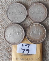 4 Canadian Silver Dollars - 60, 61, 63, 65