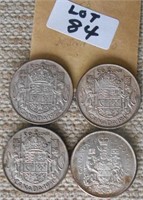 4 Canadian Silver Half Dollars - 45, 50, 52, 65