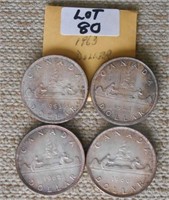 4 Canadian Silver Dollars - 60, 62, 63, 63