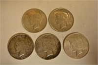 Lot Of 5  Mixed Date Peace Silver Dollars