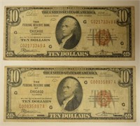 Pair Of 1929 $10 Chicago National Currency Notes