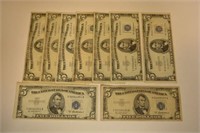 (10) 1953 $5.00 Silver Certificates