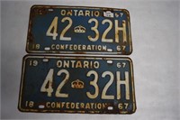 Pair Of 1967 Ontario License Plates