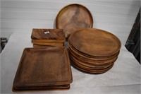 Set Of Wooden Plates & Rectangle Shaped Pieces