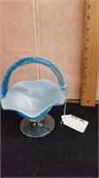 Blue Art Glass Handled Basket