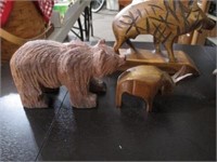 Wooden Carved Animal Lot / Bear / Owl / Warthog /