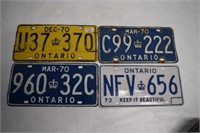Lot Of 4 Ontario License Plates - 70, 70, 70, 73