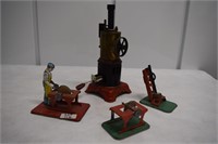 German Tin Toy Lot - Steam Engine & Others