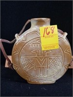 Aztec Design Vessel with Leather Strap