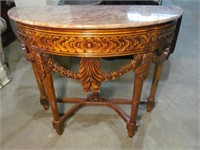 Carved, marble top console table