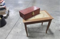 Small wicker top table and box of locks