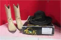 Pair of cowboy boots and hat