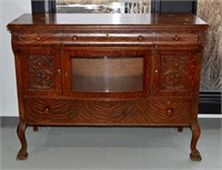 Antique Tiger Oak Sideboard ( Glass Front)