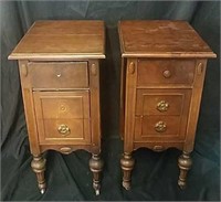 2 Antique Wood Nightstands on Casters