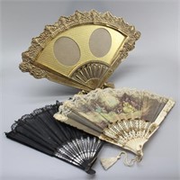 Brass Fan Picture Frame w/ Victorian Lace Fans