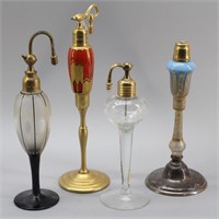 (4) Tall Art Nouveau Glass Perfume Bottles